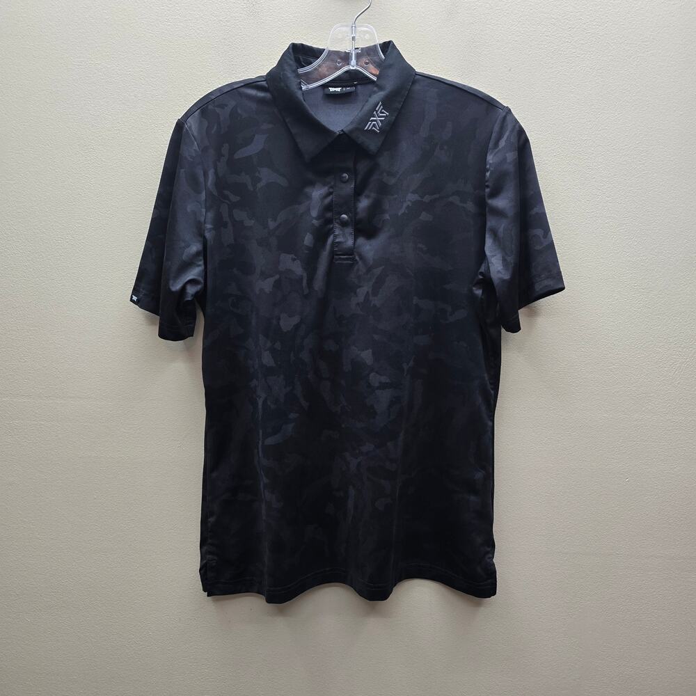 PXG Polo Shirt Mens Medium Camouflage Short Sleeve Performance Golf Logo Black